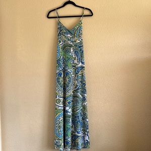 Ann Taylor Loft Women’s Sz 4 Boho Multicolor Paisley Print Cross Back Maxi Dress